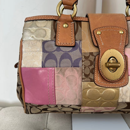 Coach Signature Pastel Patchwork 3 Compartment Turnlock Shoulder Bag K0871-F13335