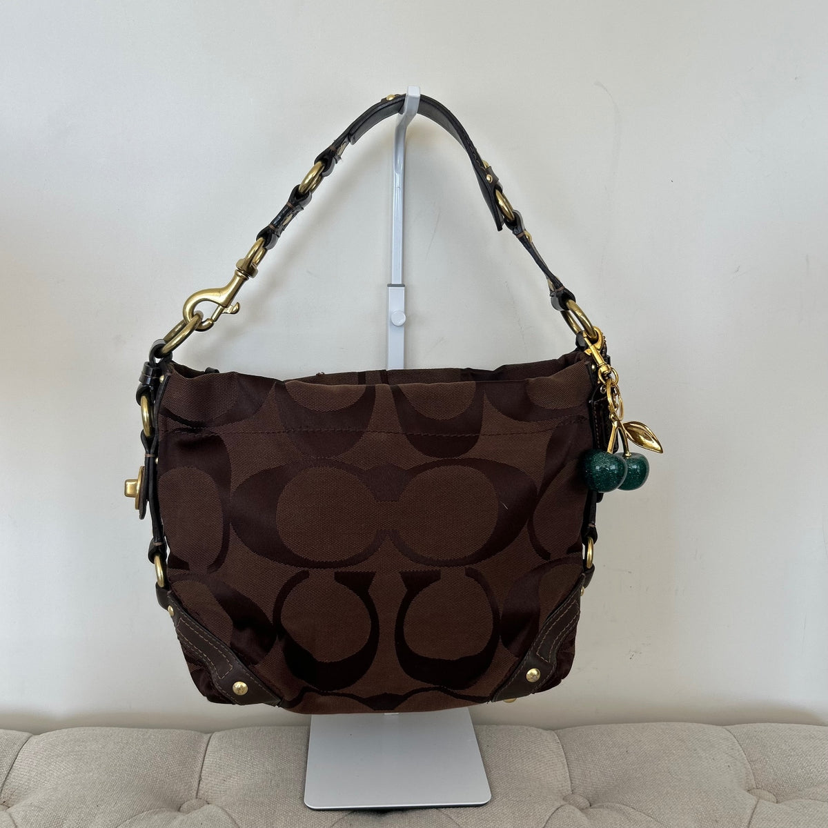 Coach Medium Zoe Chocolate Brown Signature Monogram Shoulder Bag J0826-12871