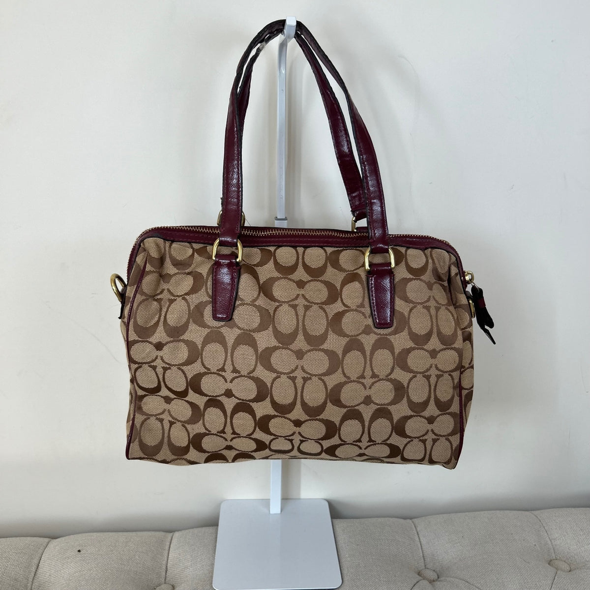 Coach Signature Monogram Burgundy Stripe Satchel Shoulder Bag E1480-F28505