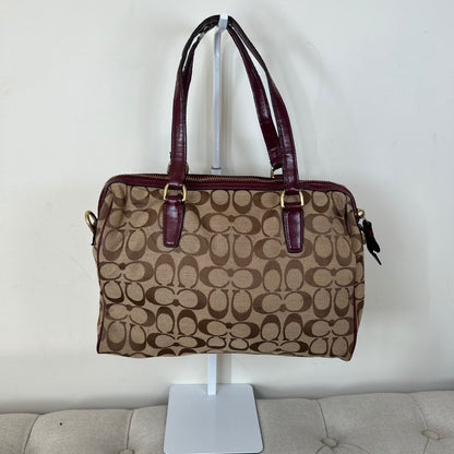 Coach Signature Monogram Burgundy Stripe Satchel Shoulder Bag E1480-F28505