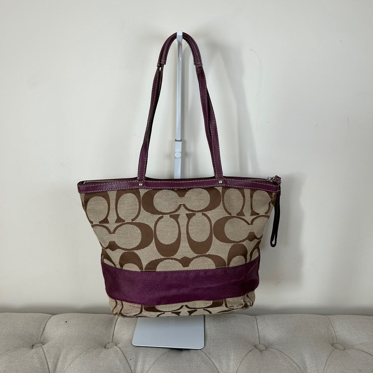 Coach Signature Monogram Purple Stripe Tote Shoulder Bag E1020-F15112