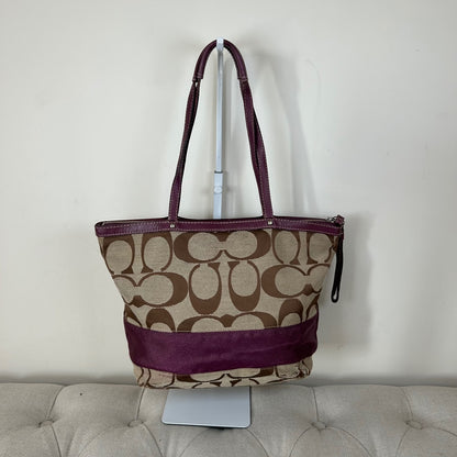 Coach Signature Monogram Purple Stripe Tote Shoulder Bag E1020-F15112