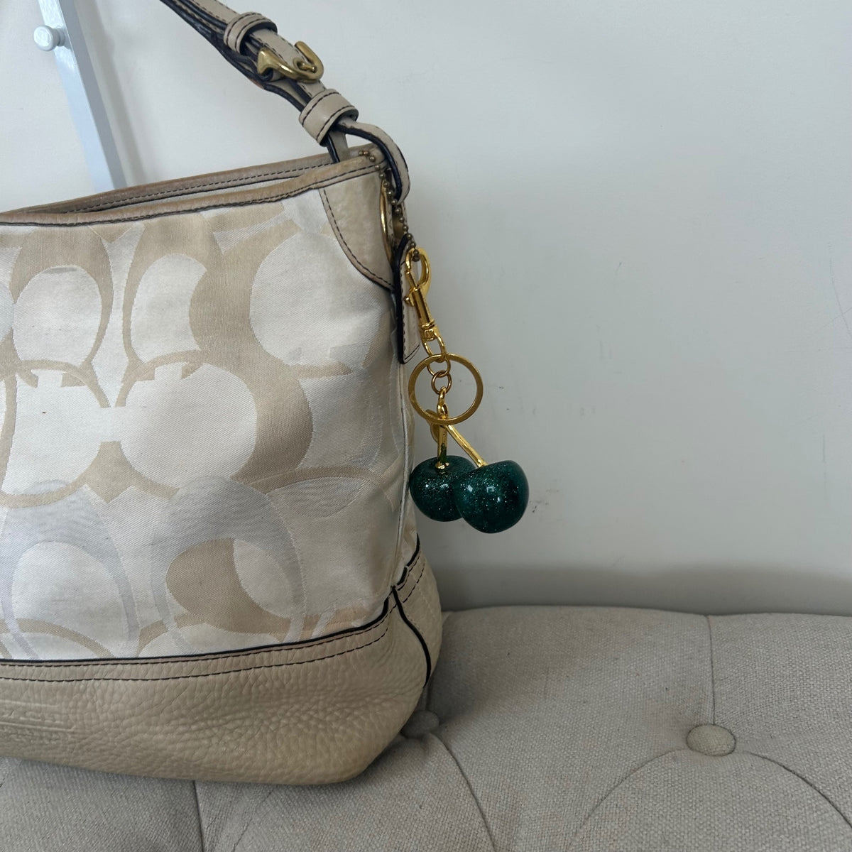 Coach Beige Optic Shoulder Bag with Leather Detail A063-7656