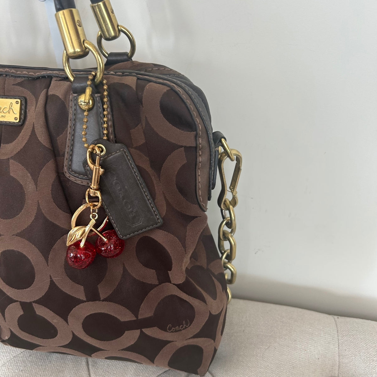 Coach Chocolate Brown Monogram Convertible Shoulder Bag G1082-15342