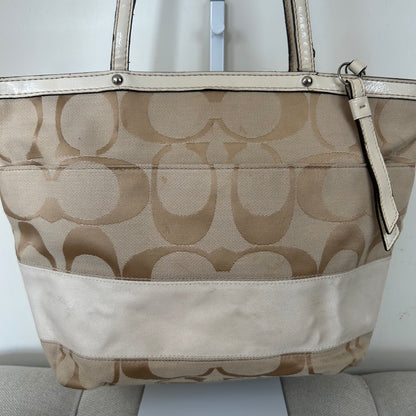 Coach Beige Signature Stripe Tote Shoulder Bag A1276-F19046
