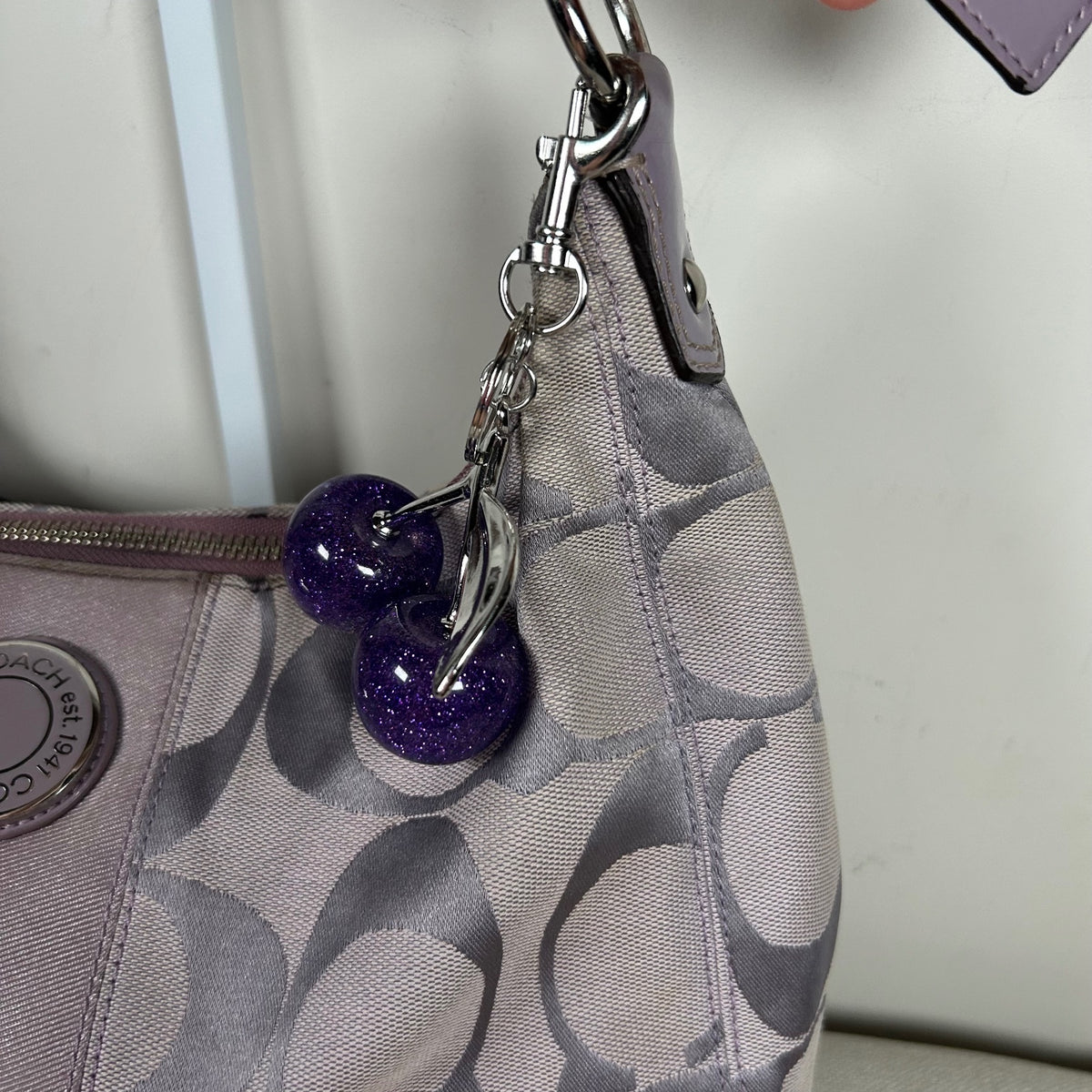Coach Lilac Convertible Large Signature Stripe Hobo Shoulder Bag B1261-F19281