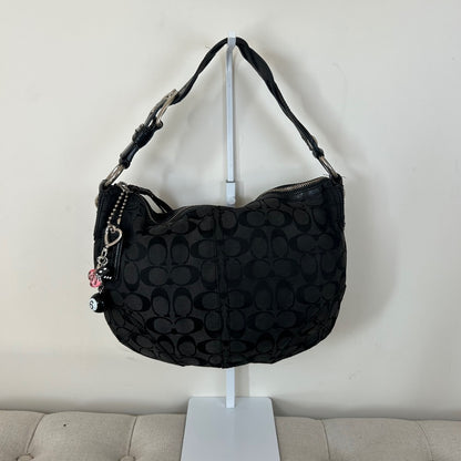 Coach Black Monogram Hobo Shoulder Bag with Plait Strap M0782-11858