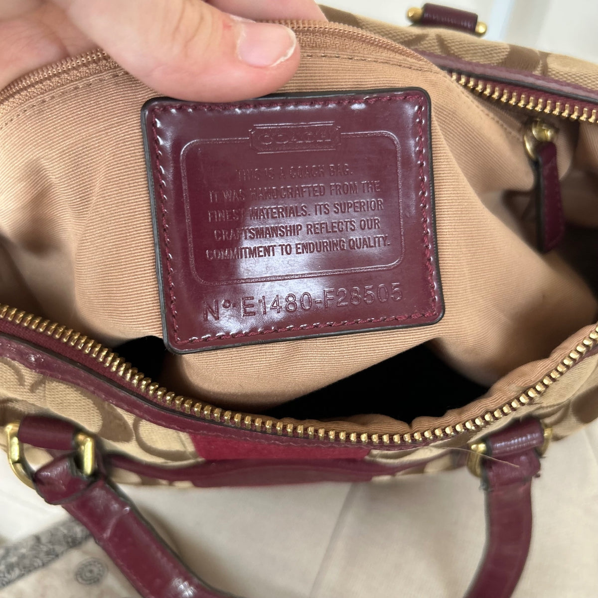 Coach Signature Monogram Burgundy Stripe Satchel Shoulder Bag E1480-F28505
