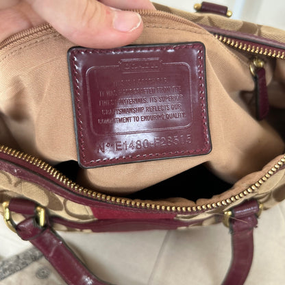 Coach Signature Monogram Burgundy Stripe Satchel Shoulder Bag E1480-F28505