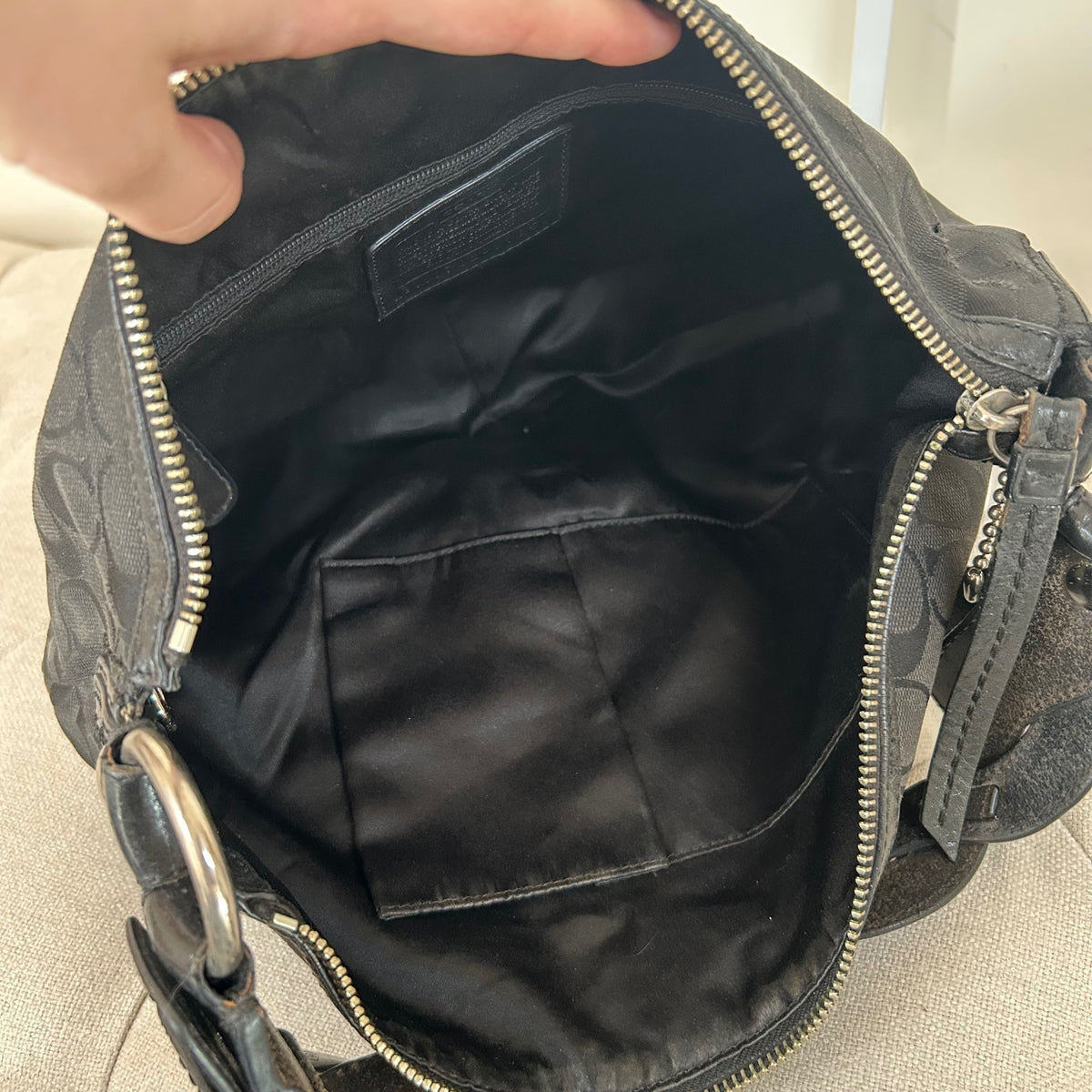 Coach Black Monogram Hobo Shoulder Bag with Plait Strap M0782-11858