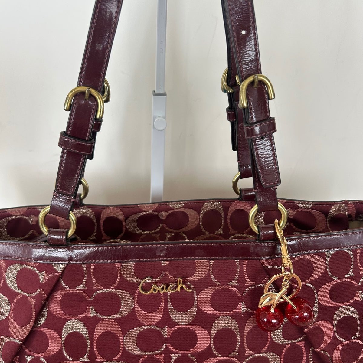 Coach Hamptons Burgundy and Gold Monogram Shoulder Tote Bag H1149-F18107