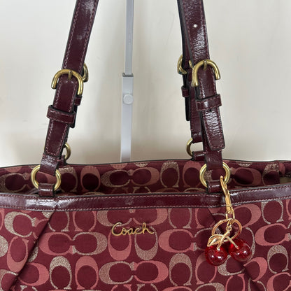 Coach Hamptons Burgundy and Gold Monogram Shoulder Tote Bag H1149-F18107