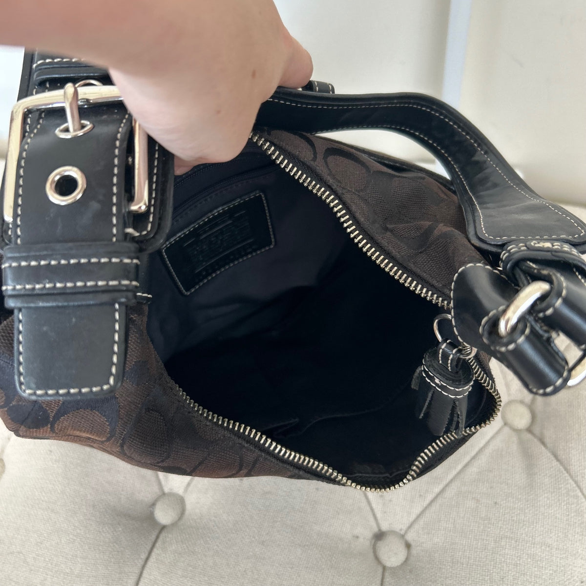 Coach Black Signature Monogram Silver Buckle Soho Shoulder G04J-6824