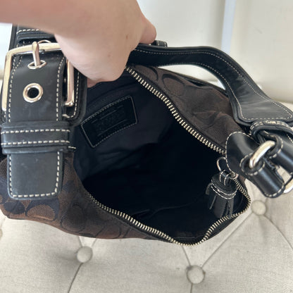 Coach Black Signature Monogram Silver Buckle Soho Shoulder G04J-6824
