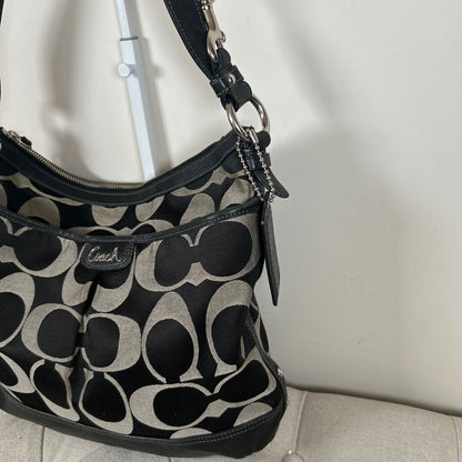 Coach Black Leather and Monogram Medium Slouchy Hobo Shoulder Bag E1281-F19740
