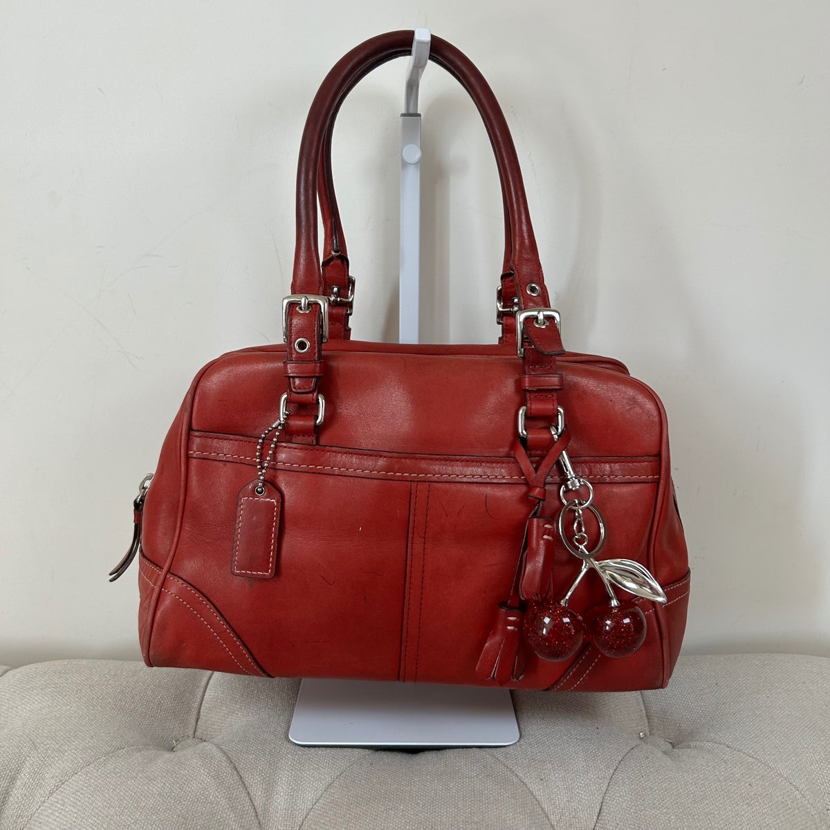 Coach Red Hampton Leather Satchel Shoulder Bag E050-8A69