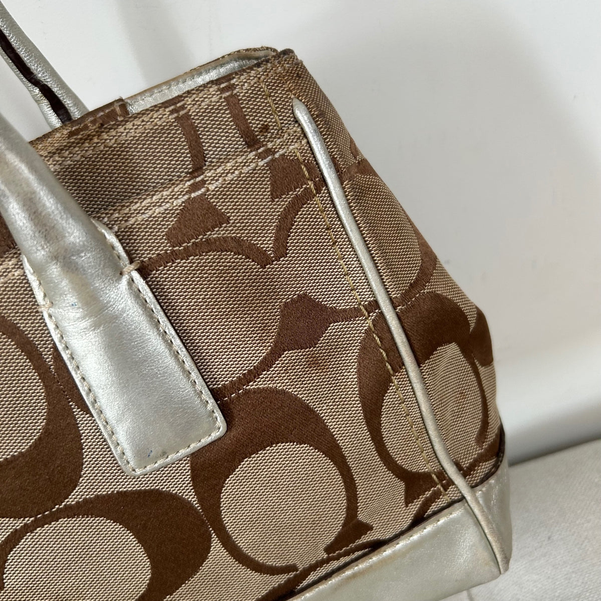 Coach Madeline Brown Monogram Shoulder Bag Silver Detail A0873-11557