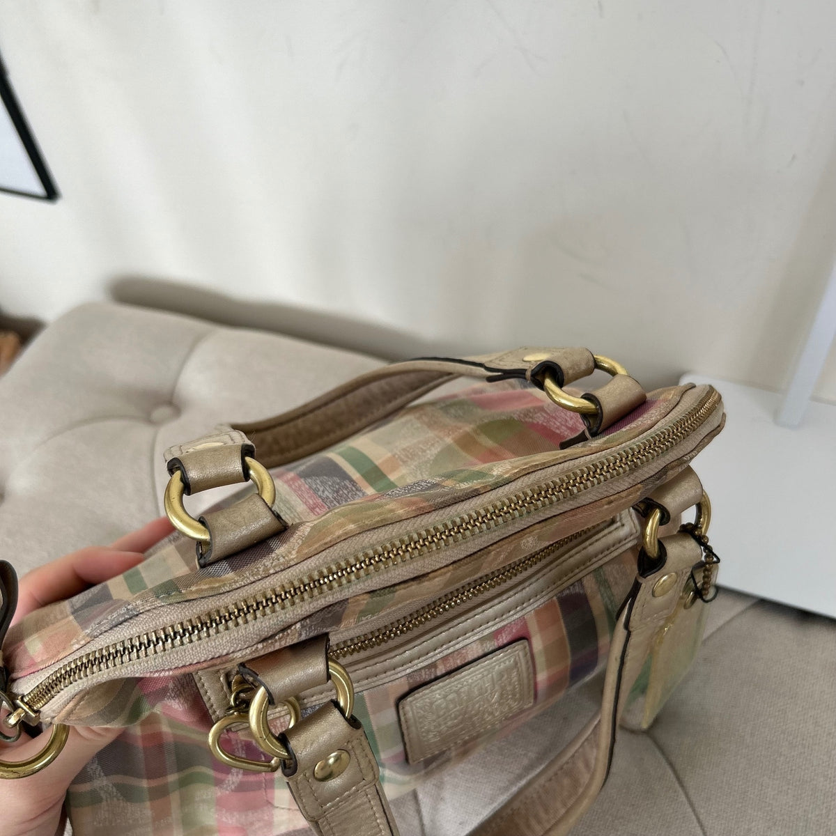 Coach Poppy Pink Multicolour Plaid Tartan Shoulder Bag A1382-F23541