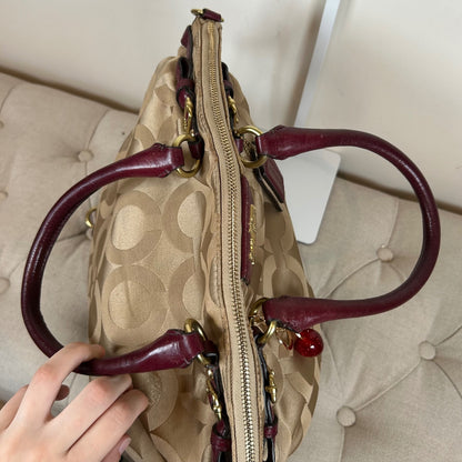 Coach Ashley Beige & Burgundy Large Convertible Shoulder Bag F1173-18648