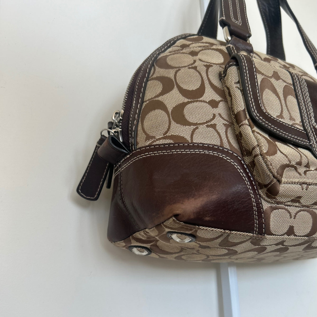 Coach Hampton Brown Signature Monogram Shoulder Bag Handbag Purse L1079-F13977