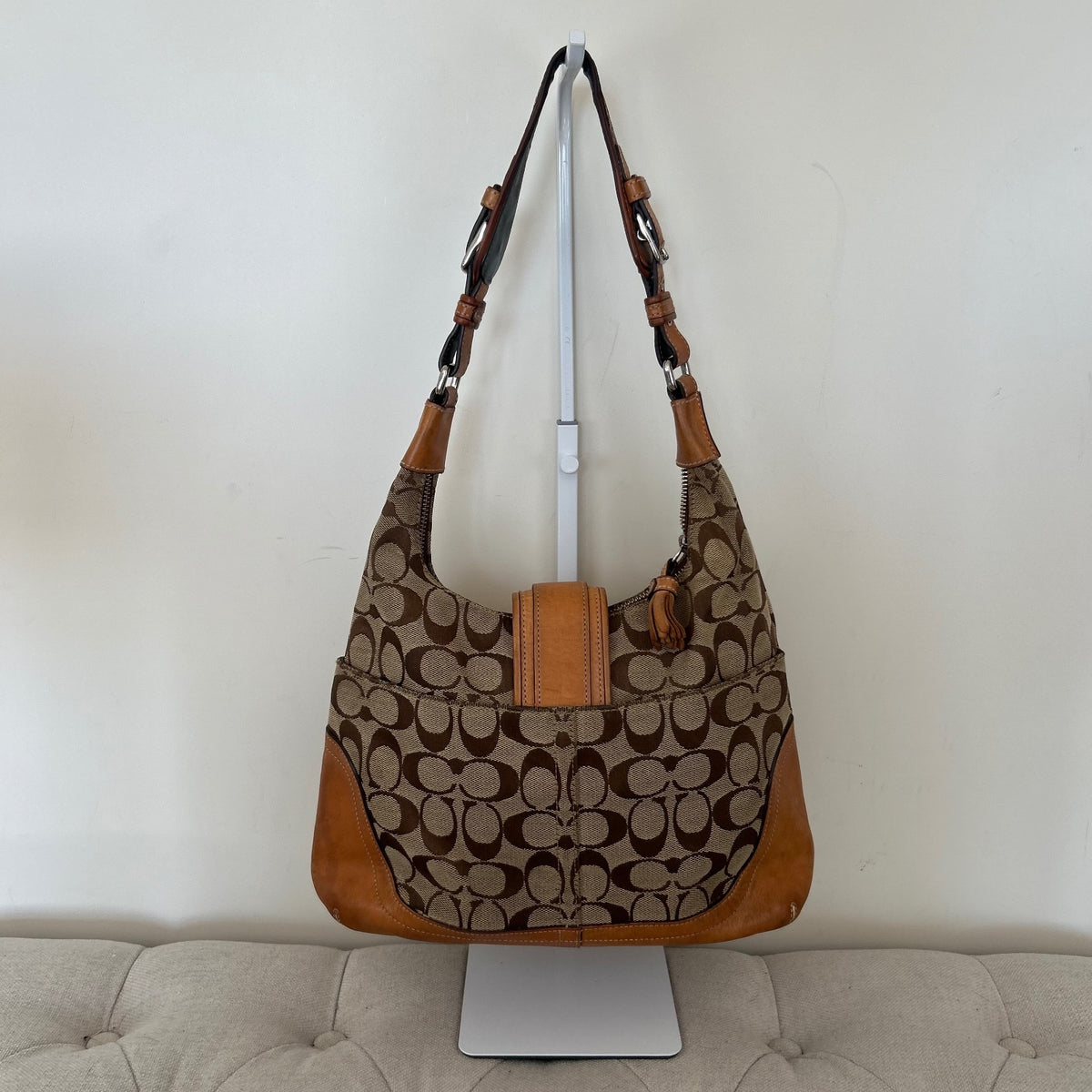 Coach Brown Signature Monogram Hampton Shoulder Bag G04J-6824