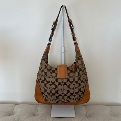 Coach Brown Signature Monogram Hampton Shoulder Bag G04J-6824