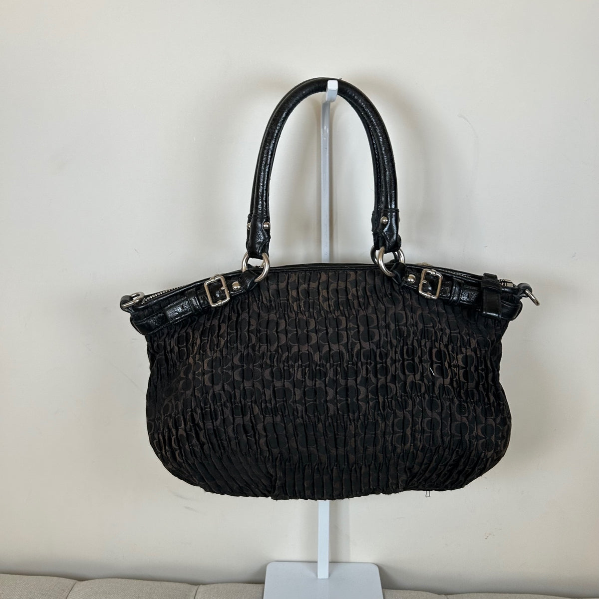 Coach Ashley Mini Black Ruffled Monogram Handbag J1182-18886