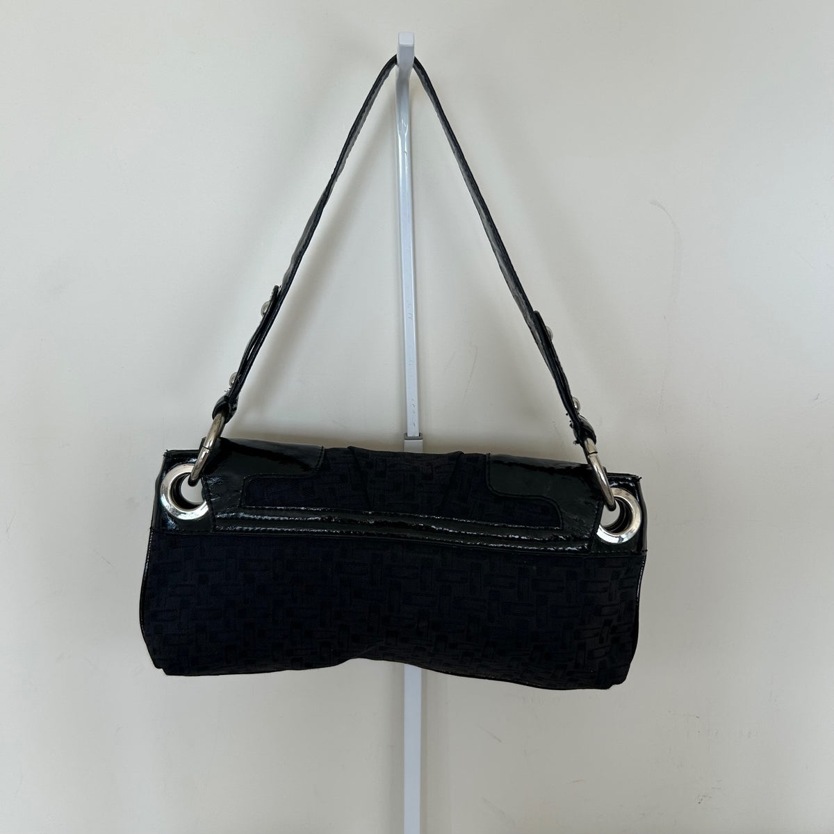 Guess Black Monogram Silver G Shoulder Bag