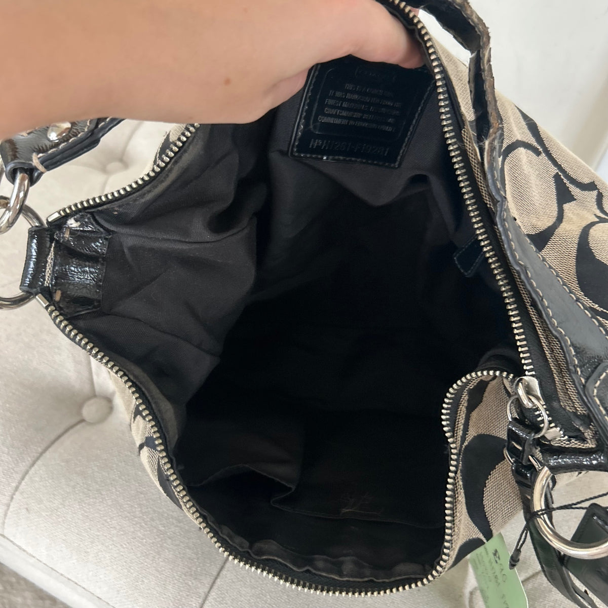Coach Black Signature Stripe Monogram Hobo Shoulder Bag H1261-F19281