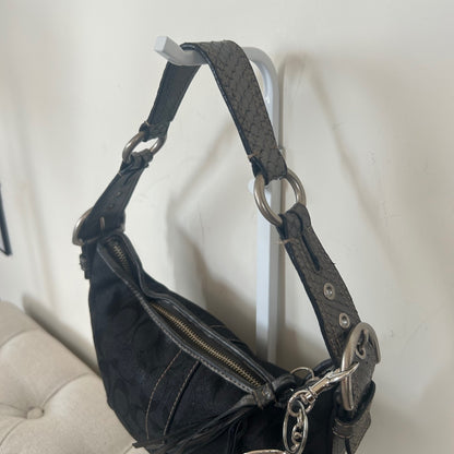 Coach Black Monogram Soho Hobo Shoulder Bag Metallic Snakeskin Strap F05Q-8K35