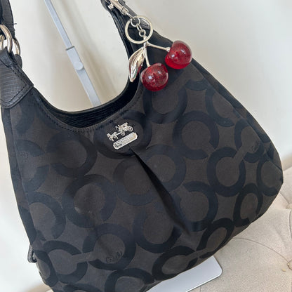 Coach Black Monogram 3 Compartment Shoulder Bag Red Interior H1381-21125M