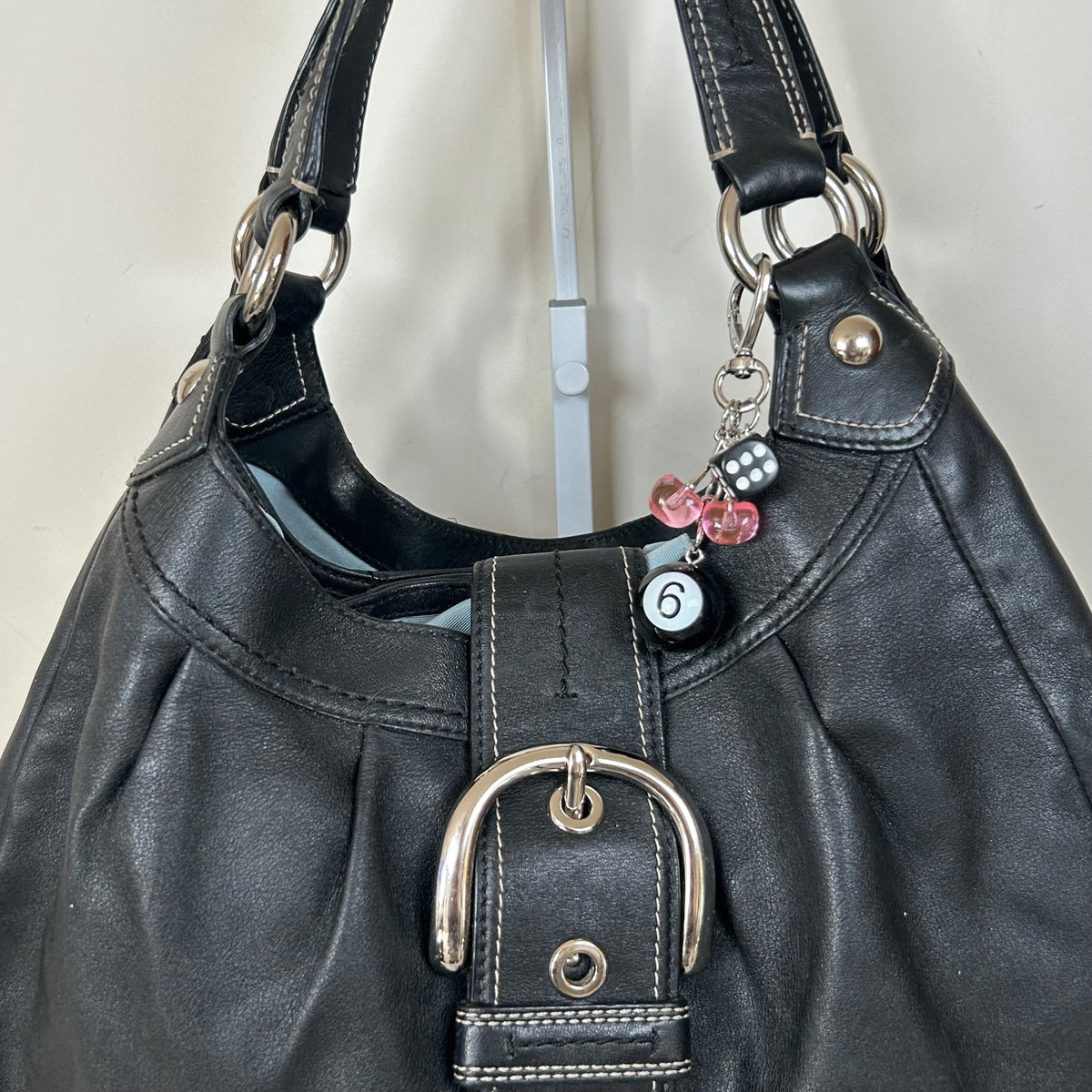 Coach Black Leather 3 Compartment Shoulder Bag Silver Buckle D1069-F15075