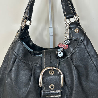 Coach Black Leather 3 Compartment Shoulder Bag Silver Buckle D1069-F15075