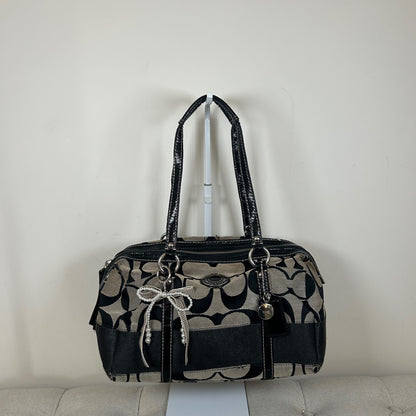 Coach Black Signature Monogram Stripe Tote Shoulder Bag G1220-F19563