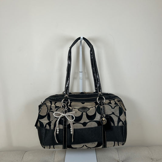 Coach Black Signature Monogram Stripe Tote Shoulder Bag G1220-F19563
