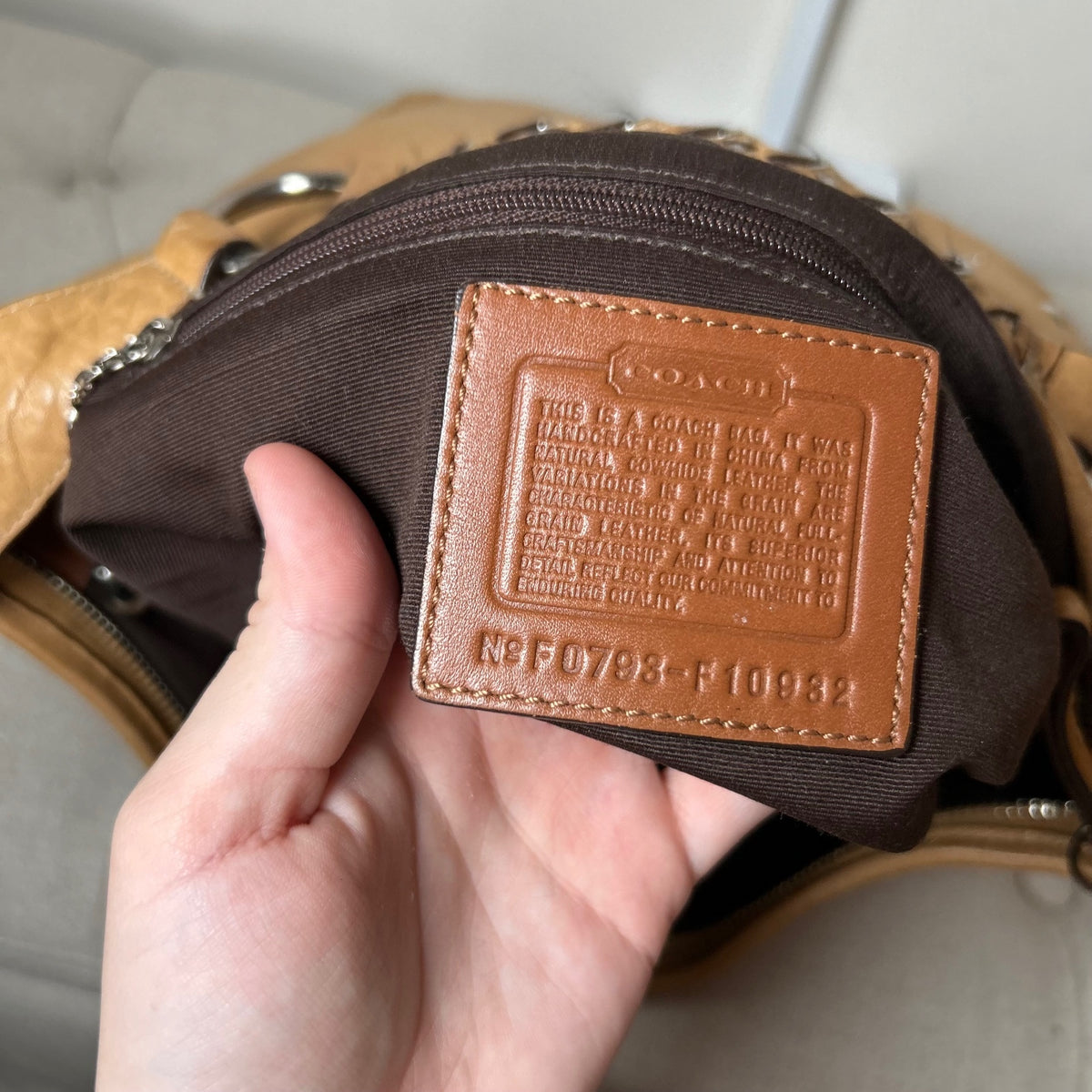 Coach Soho Beige Pebbled Leather Studded Shoulder Bag F0793-F10932
