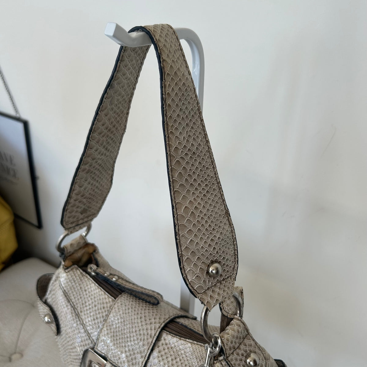 Guess Grey Snakeskin Shoulder Bag Chunky Hardware Y2K
