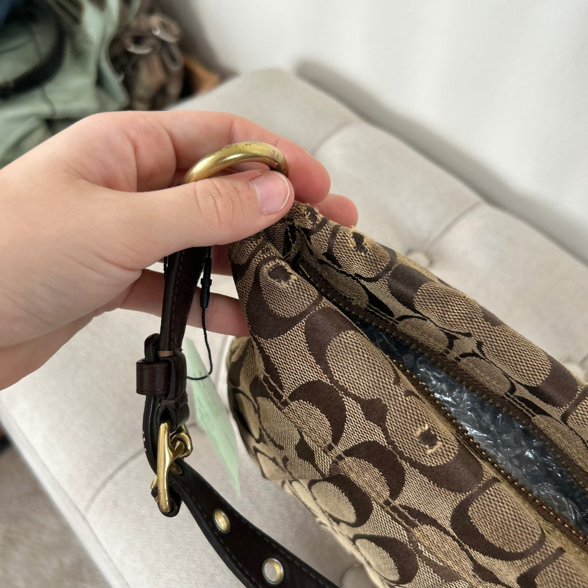 Coach Brown Signature Pleated Canvas Hobo Shoulder Bag H0894-12918