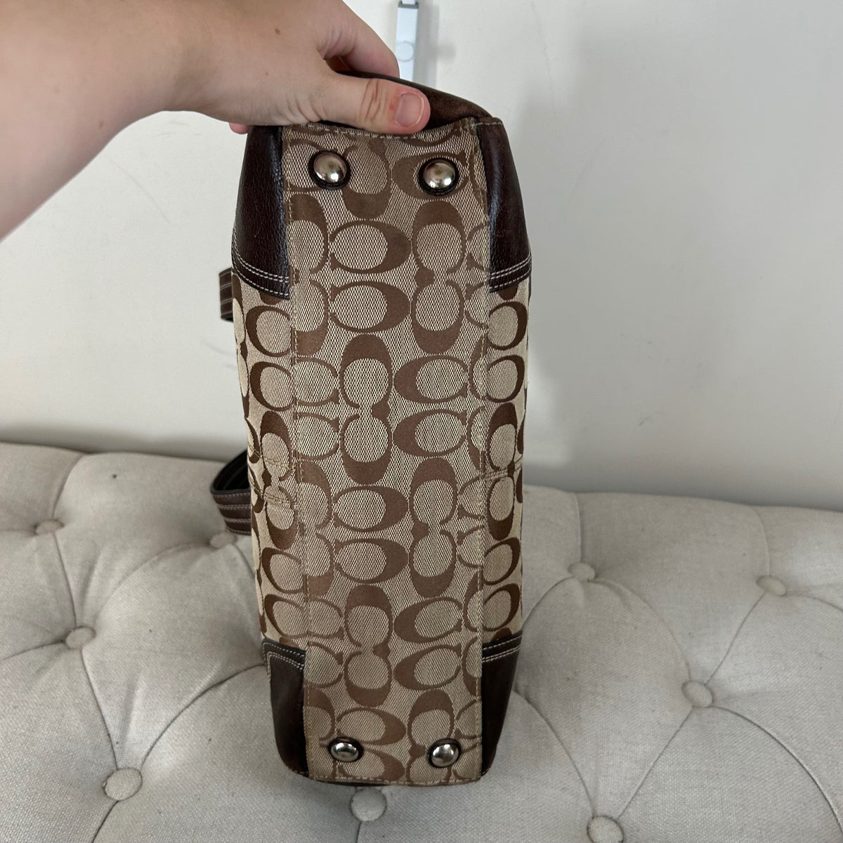Coach Hampton Brown Signature Monogram Satchel Shoulder Bag E0932-F13975