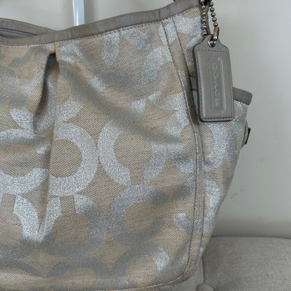 Coach Beige and Silver Pleated Parker Hobo Shoulder Bag L0882-13508