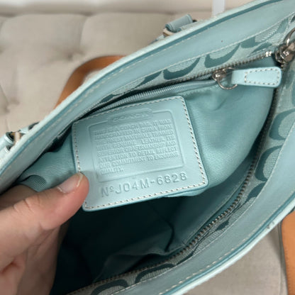 Coach Blue Signature Monogram Satchel Handbag with Suede Trim J04M-6828
