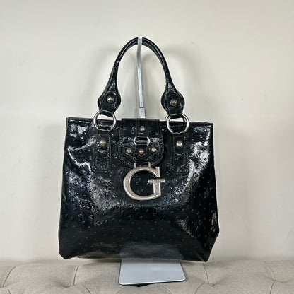 Guess Black Patent Leather Handbag Tote Silver G