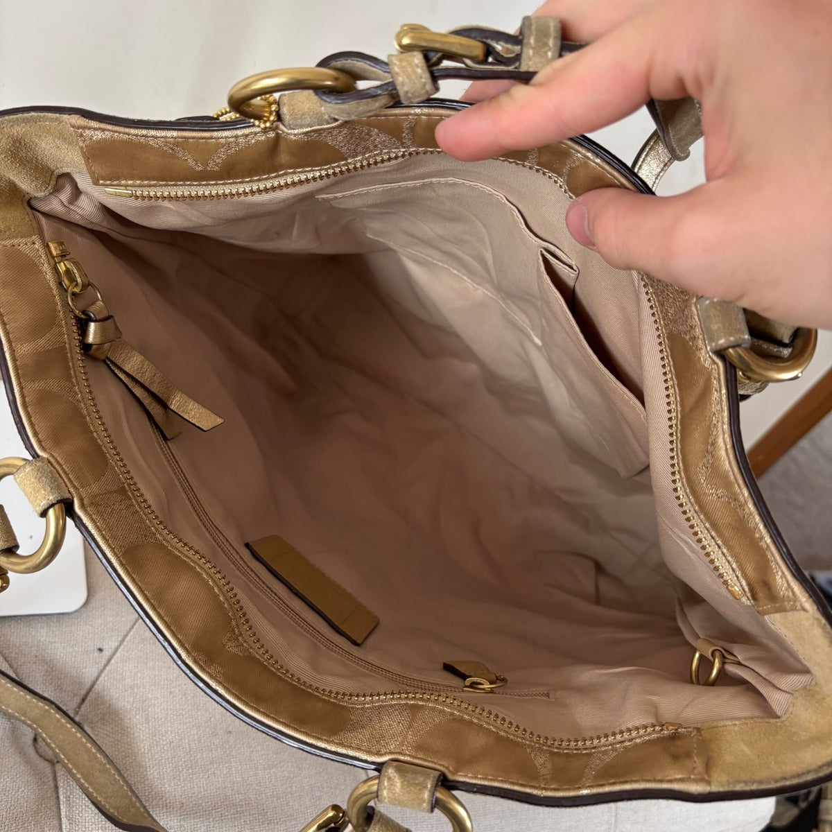 Coach Gold Glitter Monogram Canvas Tote Shoulder Bag F06J-10390