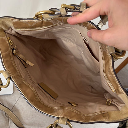 Coach Gold Glitter Monogram Canvas Tote Shoulder Bag F06J-10390