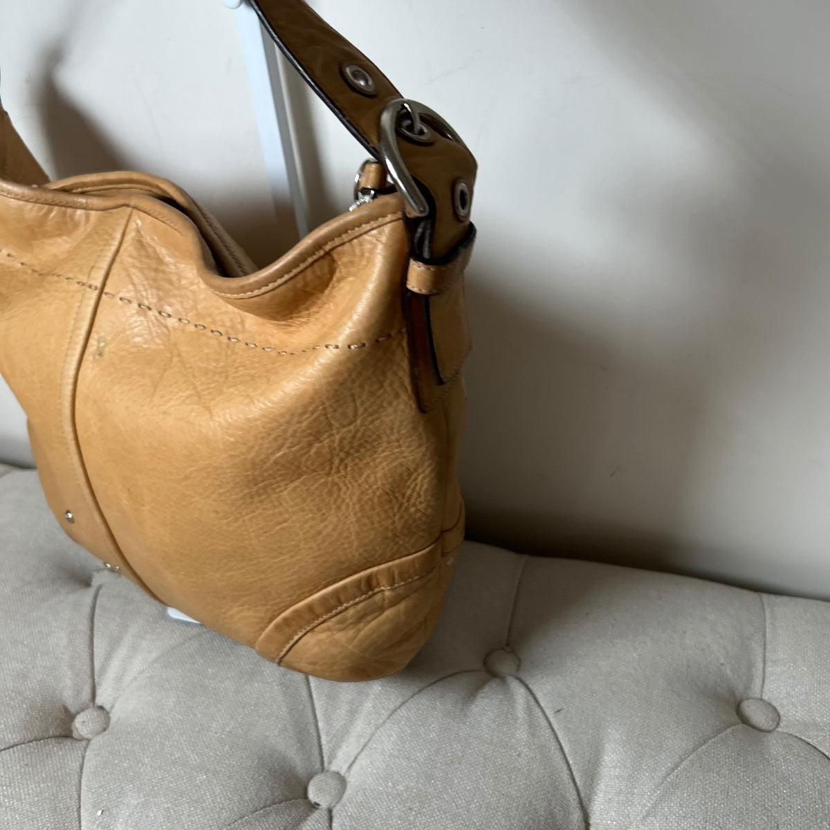 Coach Soho Beige Pebbled Leather Studded Shoulder Bag F0793-F10932