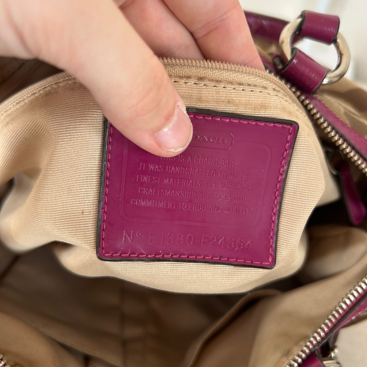 Coach Brown Signature Monogram Pink Stripe Convertible Satchel Shoulder Bag F1380-F24364