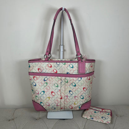 Coach Leather Colourful Tote Shoulder Bag with Charms & Purse Pink M1075-F16874