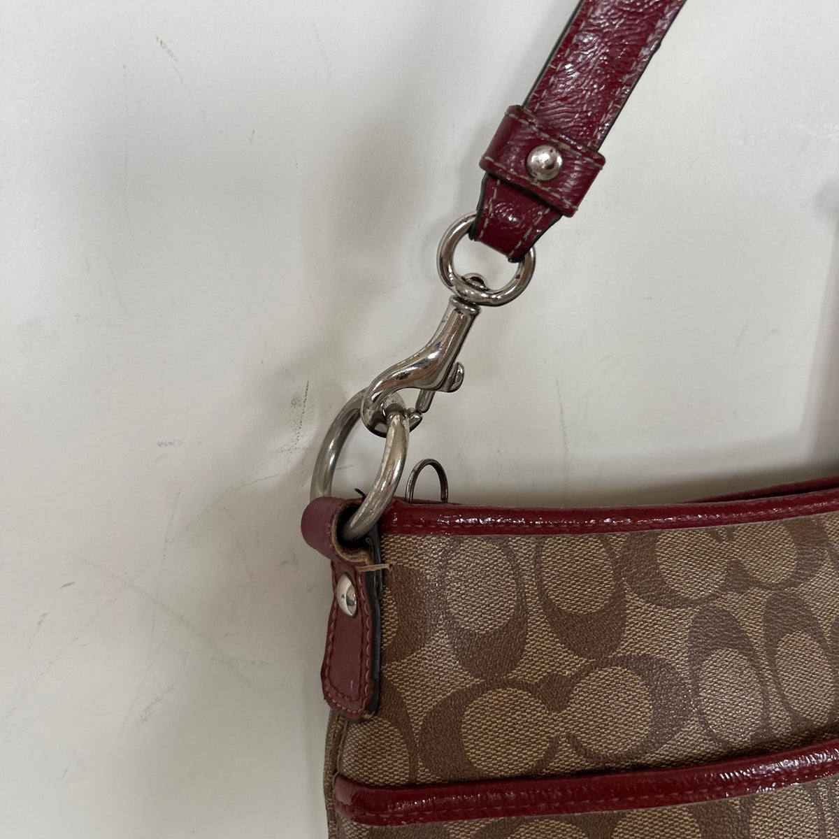 Coach Brown Patent Leather Red Detail One Strap Shoulder Bag H1276-F19823