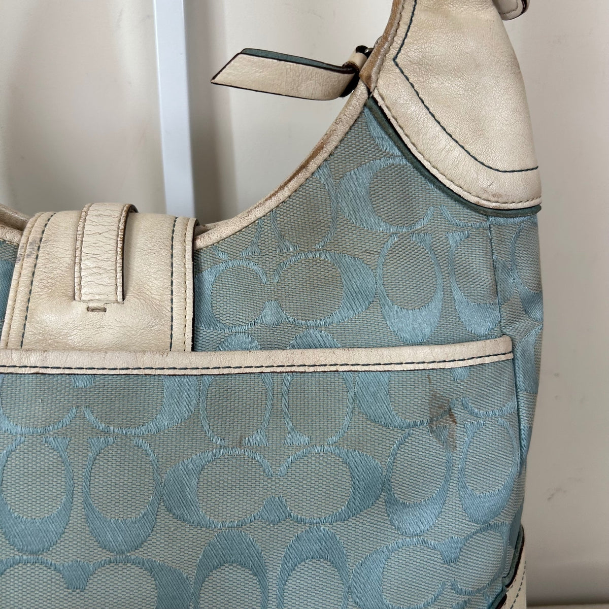 Coach Blue Monogram Hampton Buckle Shoulder Bag J05K-3612