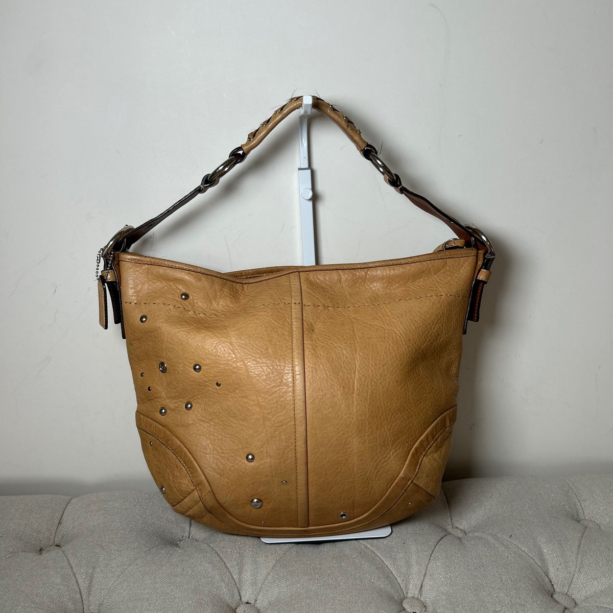 Coach Soho Beige Pebbled Leather Studded Shoulder Bag F0793-F10932